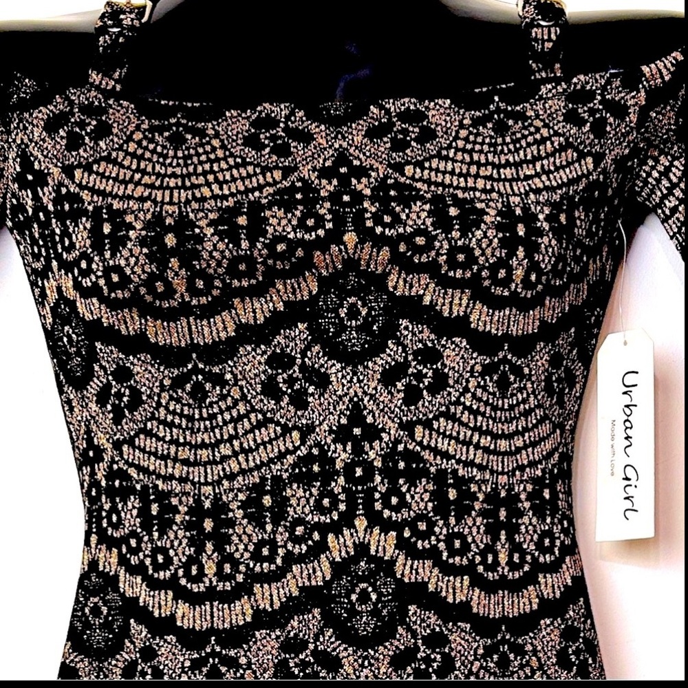 NWT Urban Girl Nites Black and Golden/Tan Fitted Dress! - Picture 9 of 15